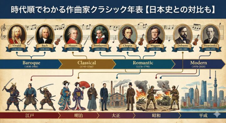 時代順でわかる作曲家クラシック年表【日本史との対比も】