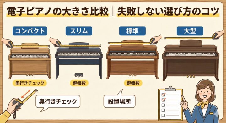 電子ピアノの大きさ比較｜失敗しない選び方のコツ